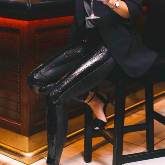 SPANX Sequin Faux Leather Leggings - Picture 1 of 9